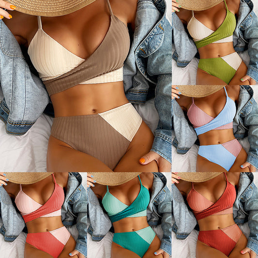 Maillot de bain 2 Pièces — Bikini Rivage — Côtelé Taille Haute 🌸