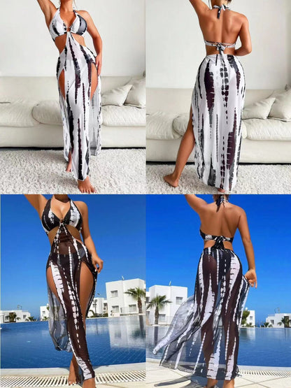 Maillot de bain 3 Pièces —Set Contrast Luxe — Bikini Bicolore Sculptant & Paréo ✨