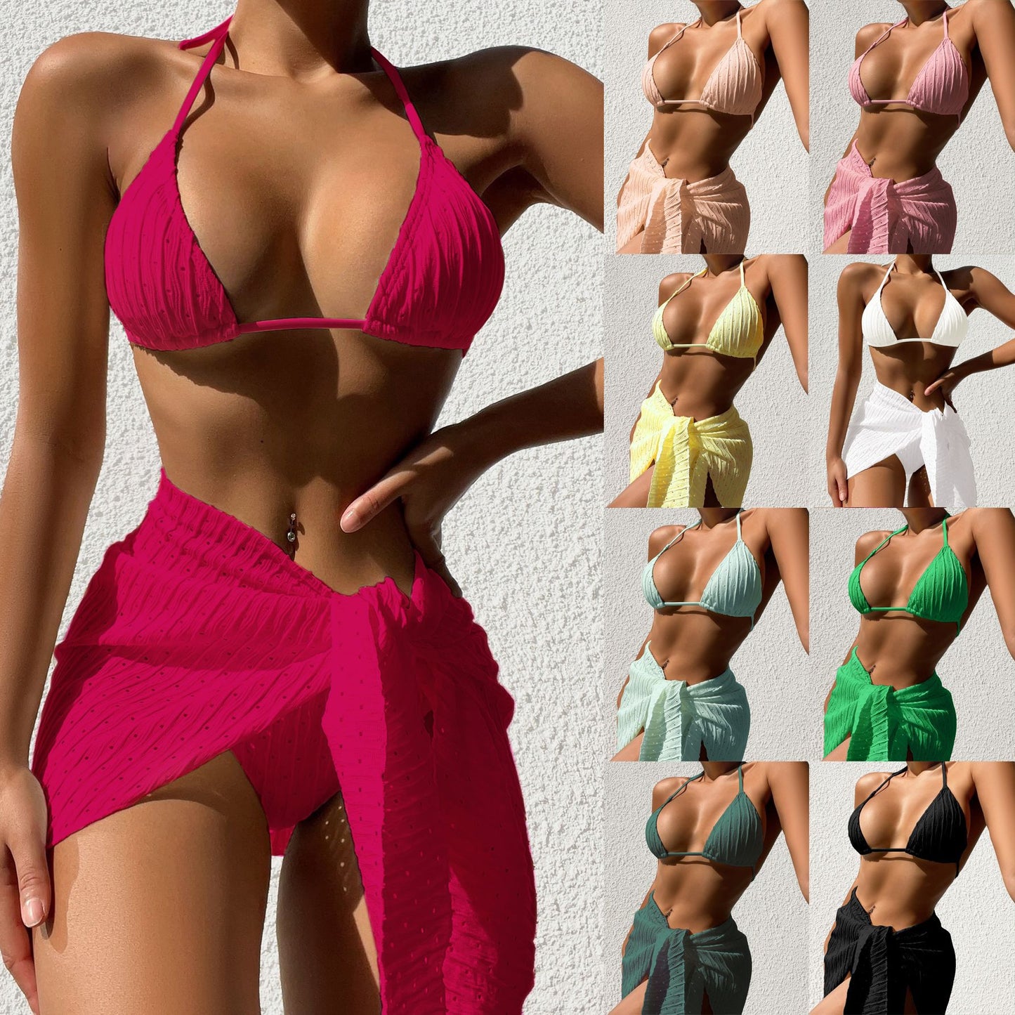 Maillot de bain 3 Pièces — Set Amalfi — Bikini & Jupe Mesh 🌺