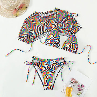 Maillot de bain 3 Pièces —Set Mirage — Bikini Coloré & Top Manches Courtes 🦎
