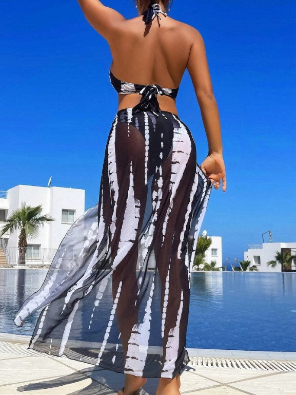Maillot de bain 3 Pièces —Set Contrast Luxe — Bikini Bicolore Sculptant & Paréo ✨